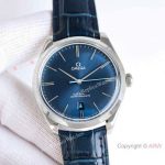 Swiss Copy Omega de Ville Tresor Master Chronometer 2834 Blue Dial Leather Strap Watches